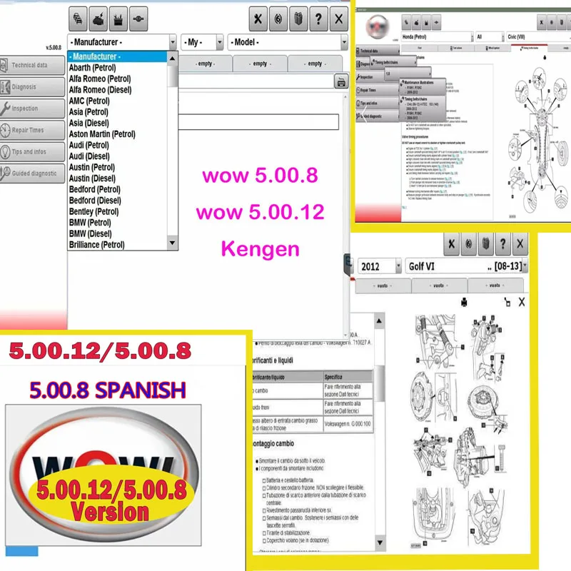 Wurth wow 진단 소프트웨어 5.00.8 R2 + Kengen 프랑스어 스페인어 광택제 이탈리아어 세르비아어 독일어 네덜란드 체코 포르투갈어, 5 00 12