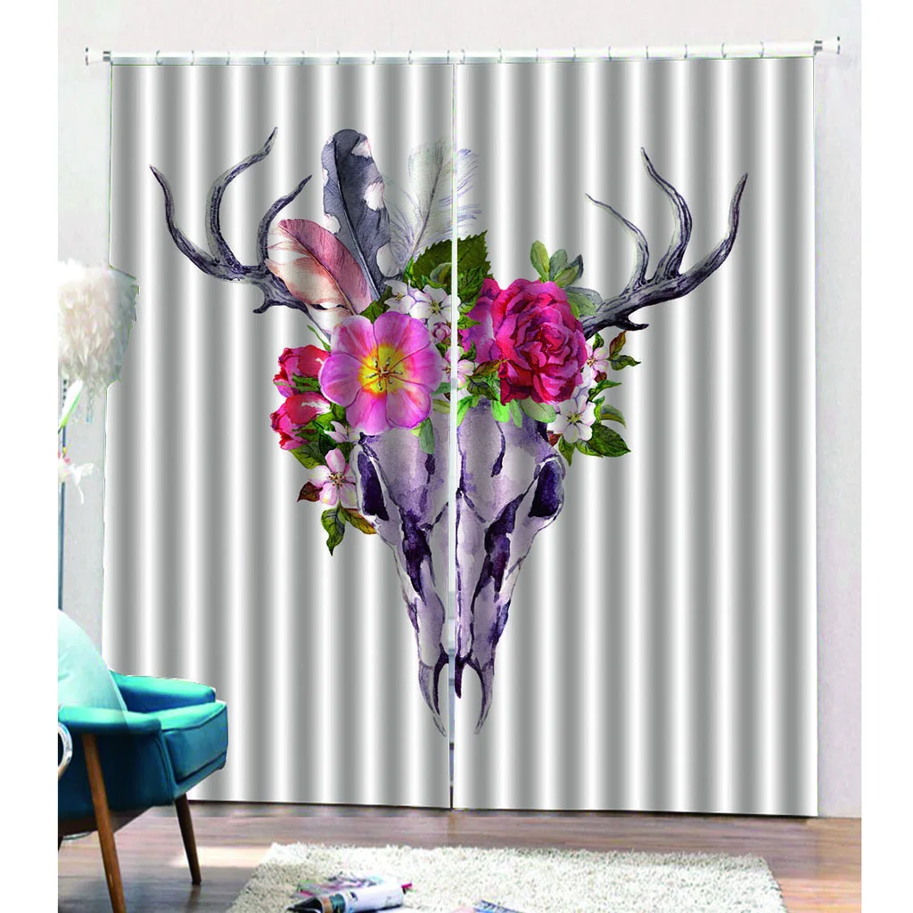Decorative Antler Flower 3D Printing Window Artwork Curtain Drapes for