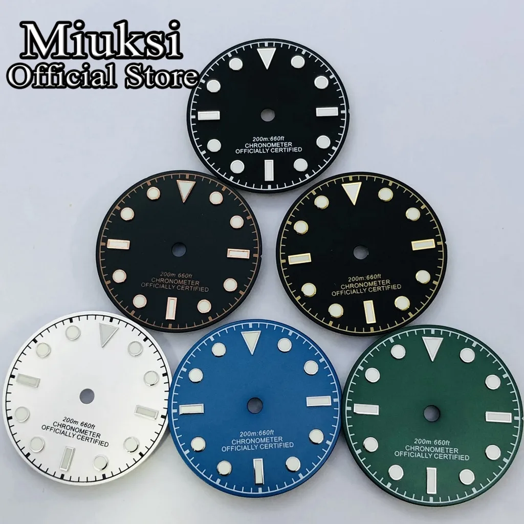 Miuksi 29mm black blue white watch dial luminous fit NH35 NH36 ETA2824 2836 Mingzhu DG2813 3804 Miyota8205 8215 PT5000 movement