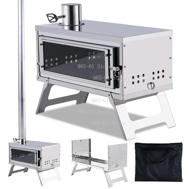 Portable Outdoor Camping Wood Stove Barbecue Stove Grill With Detachable Chimney Camping Accessories Fast Delivery