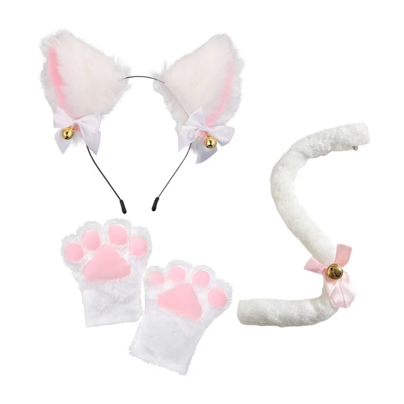 d'accessoires costume chat avec oreilles chat, bande sauna, cou en dentelle, gants, queue, 3 pièces, 4 pièces