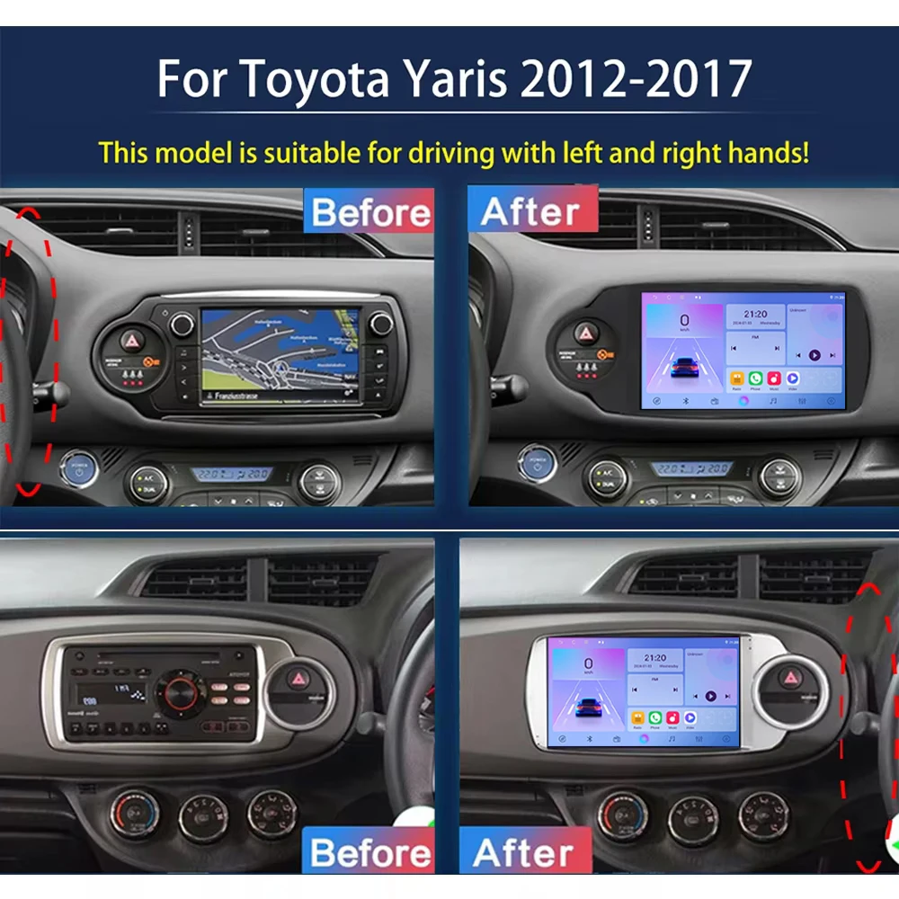 Head Unit Android 14 For Toyota Yaris LHD 2012-2017 Multimedia Player Carplay Auto Radio WIFI GPS Navigation stereo No 2Din DVD