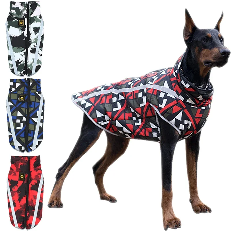 

Dog Cotton-Padded Clothes Autumn Winter Geometric Graffiti Design Large Dog Costume Thickened Warm Pet Dogs Windproof-Clothes