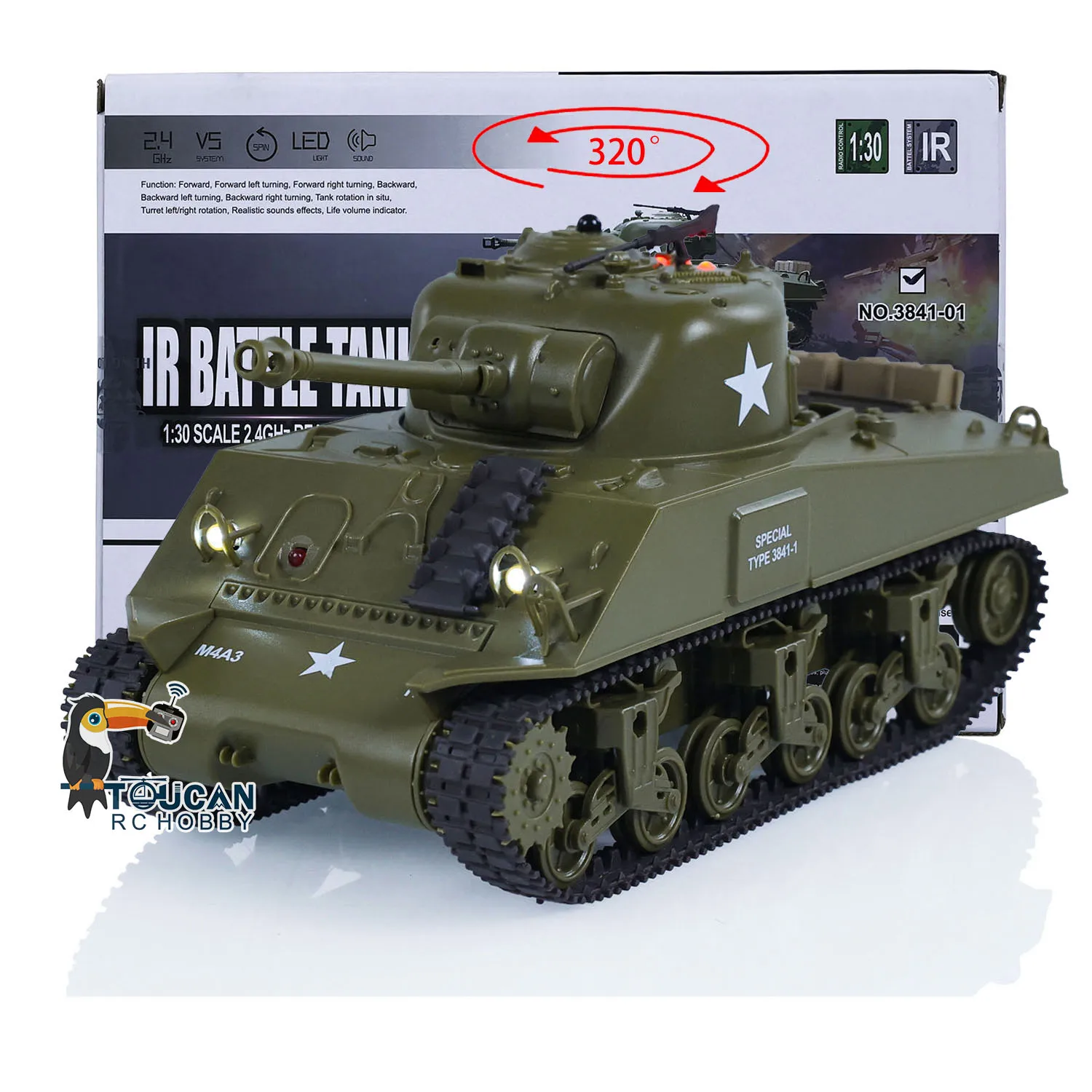 

1/30 Scale Heng Long RC Battle Tank RC Tank Infrared Combating Plastic Model Sherman M4A3 3841-01 2.4G Remote Control Toy