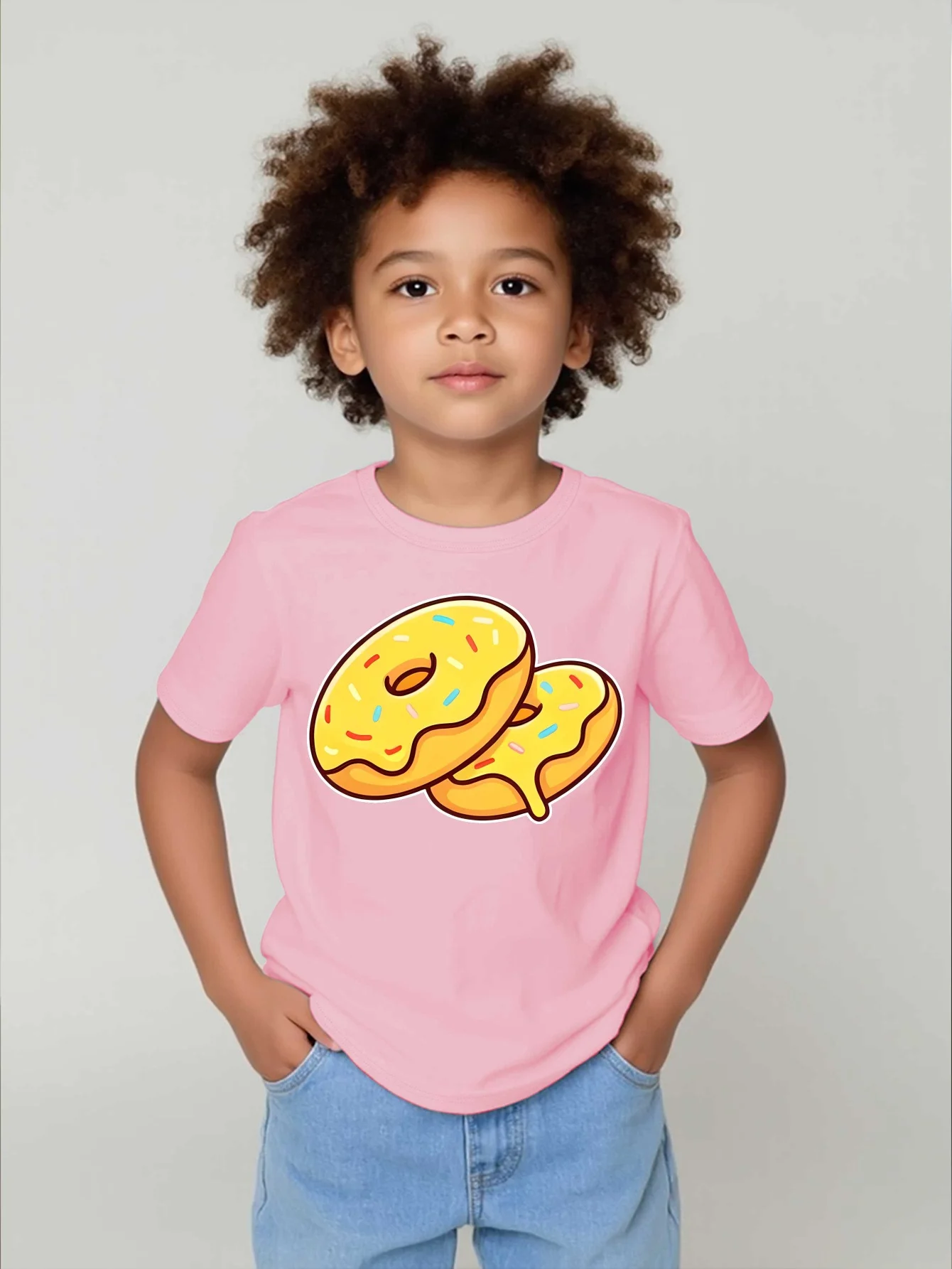 Cute Cartoon Yellow Donuts Sweet Dessert Food Graphic Print T Shirt Family Matching Boys Girls Kids Short Sleeve Daily Tees