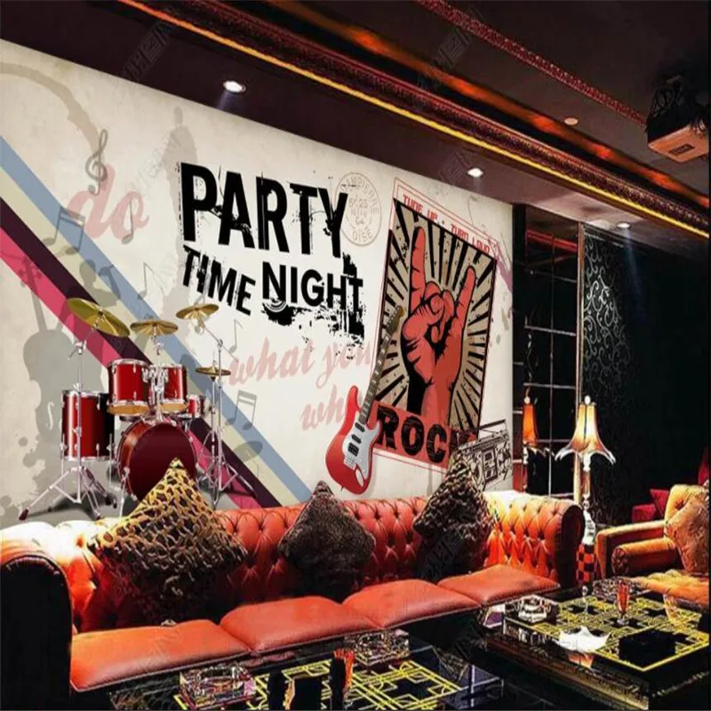 

European and American Nostalgic Rock Wall Paper 3D Bar KTV Music Restaurant Club Graffiti Background Decor Mural Wallpaper 3D