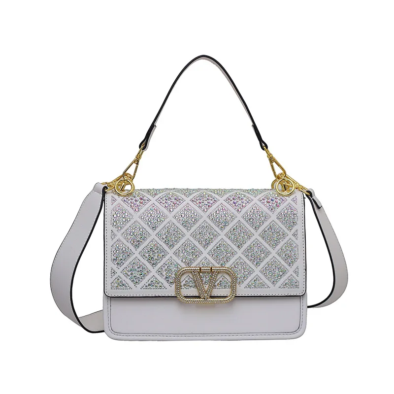 

2025 New Rhinestone Tote Bag​​ Hot Fix Diamond Flip Cover Vintage Shoulder Bag Crossbody Purse for Women Luxury Leather Handbag