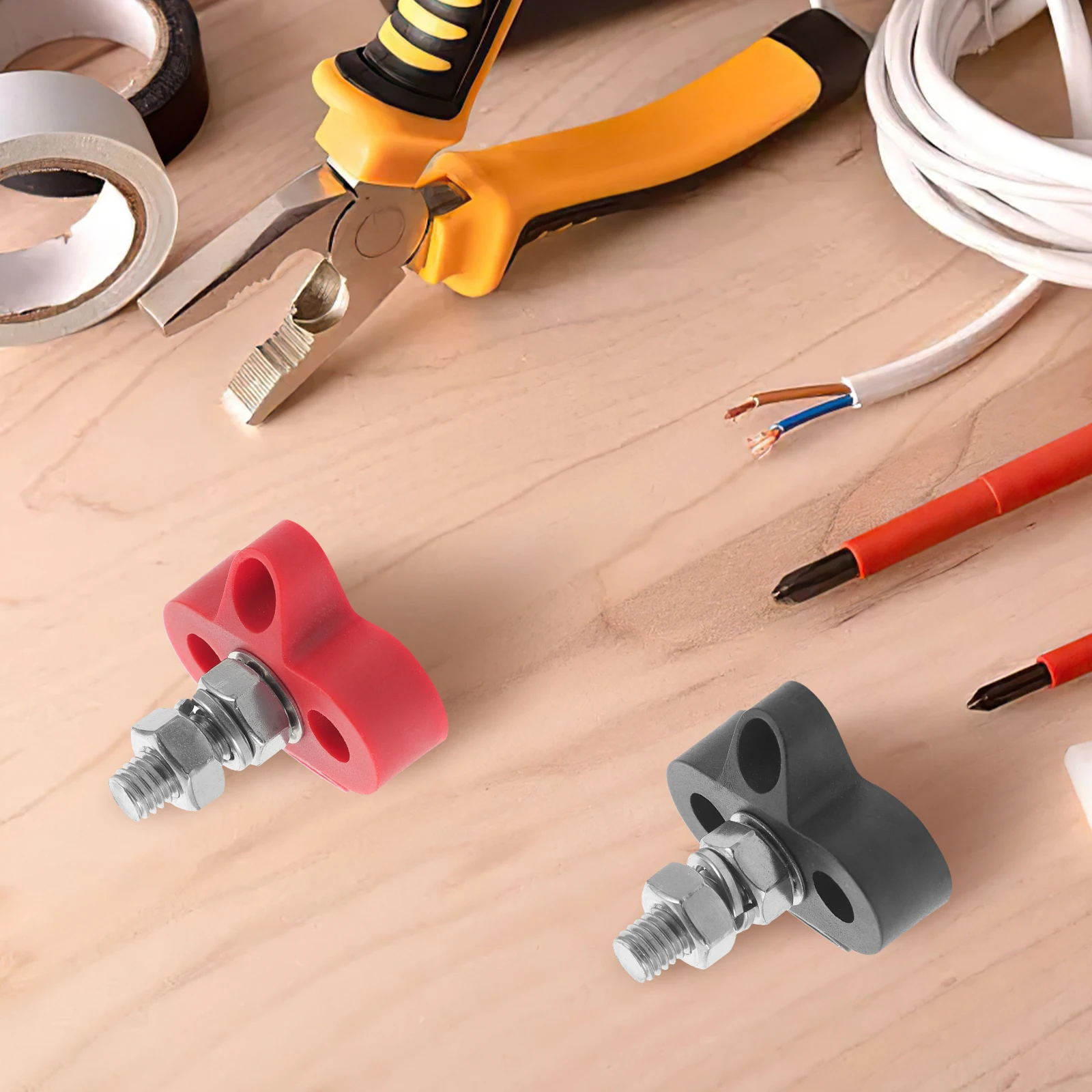 

2Pcs 48V M8 Terminal Distribution Block Stainless Steel Car Marine Boating Bus Bar Red Black Truck RV Yacht Power System