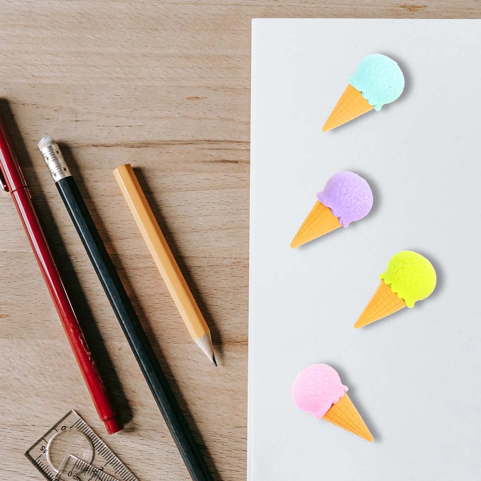 

4Pcs Colorful Fruit Erasers Ice Cream Inspired Pencil Erasers No Smudge Erasing Portable Study Accessories for School Use