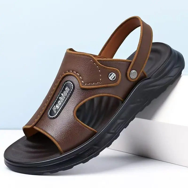 

Мужские сандалии-шлепанцы из натуральной кожи, универсальные, летние, новые, с мягкой подошвой, нескользящие, антибактериальные, для улицы и пляжа