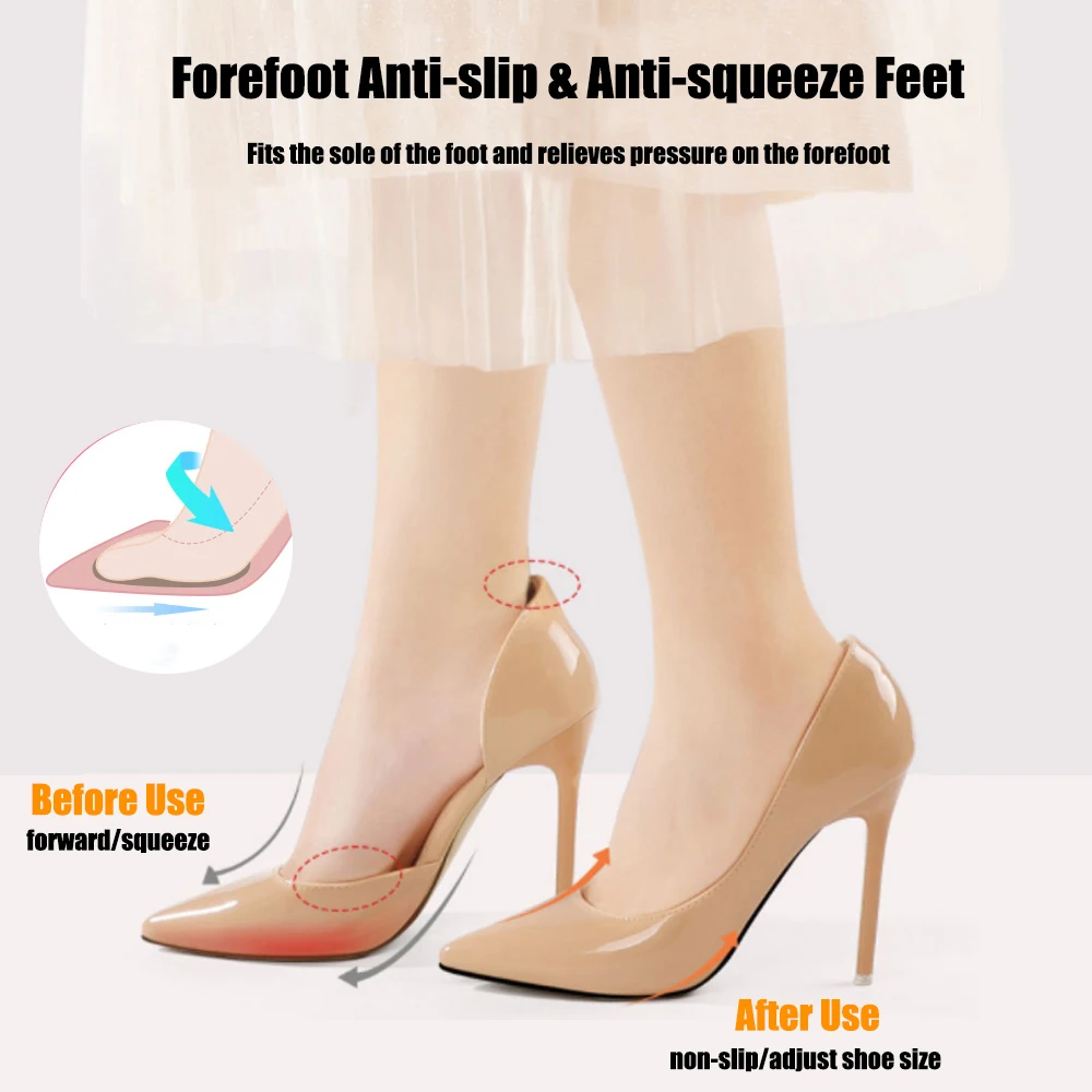 Forefoot Pad for Women High Heels Pain Relief Insert Half Insoles Reduce Shoe Size Cushion Anti-Slip Sweat Absorbing Foot Pads