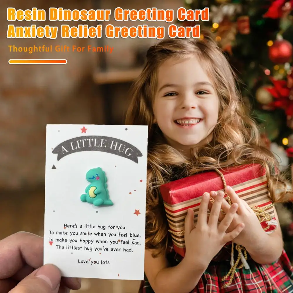 Pocket Hug Greeting Card Comforting Greeting Card with Mini Resin Dinosaur Warmth Encouragement Greeting Card Gifts for Friend F