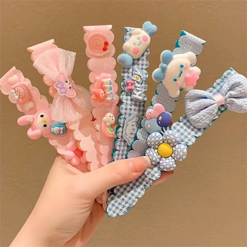 3Pcs Sanrio Kuromi Velcro Headbands Bangs Stick Kawaii My Melody Cinnamoroll Hair Artifact Hairband Magic Tapes Hair Accessories