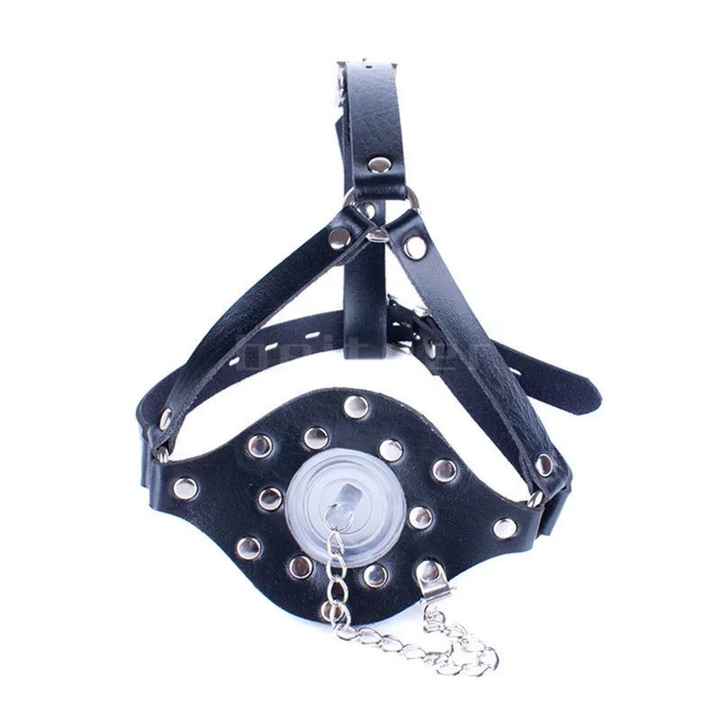 Slave Head Harness Leather Studs Open Gag Mouth Stuffed Plug with Cover Restraint Couple Game Sex Products for Couples SM Tool