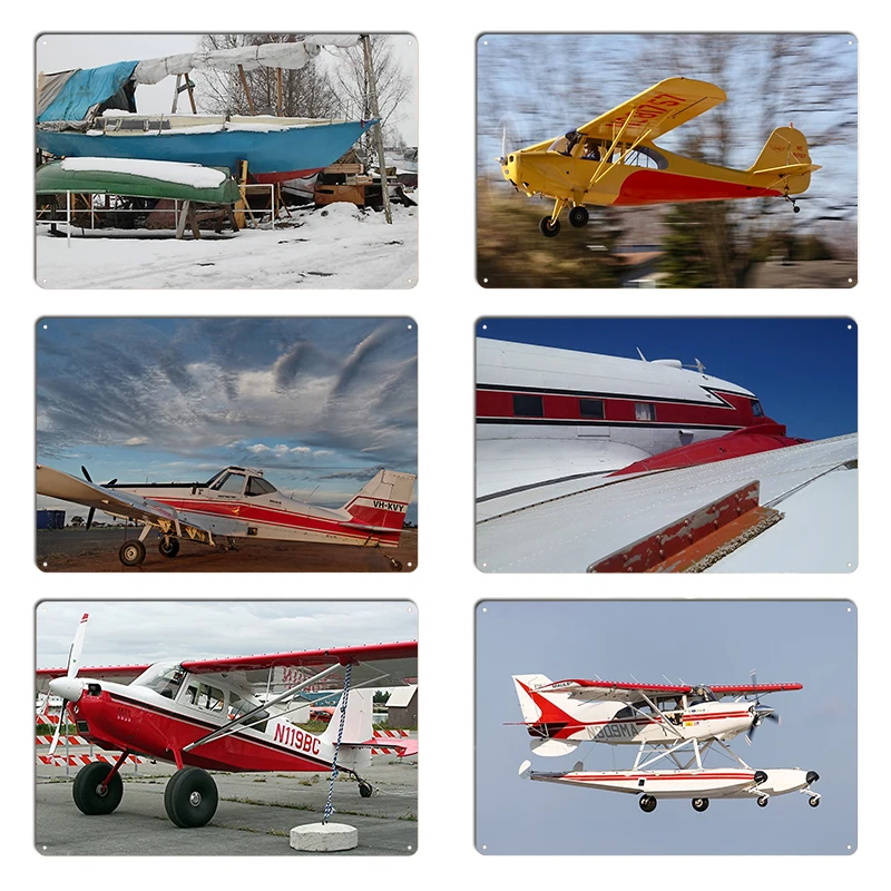 Cessna 150 In The Winter Champ takeoff Aircraft at Lake Hood  Metal Retro Customized Personalized Garage Tin Sign Poster