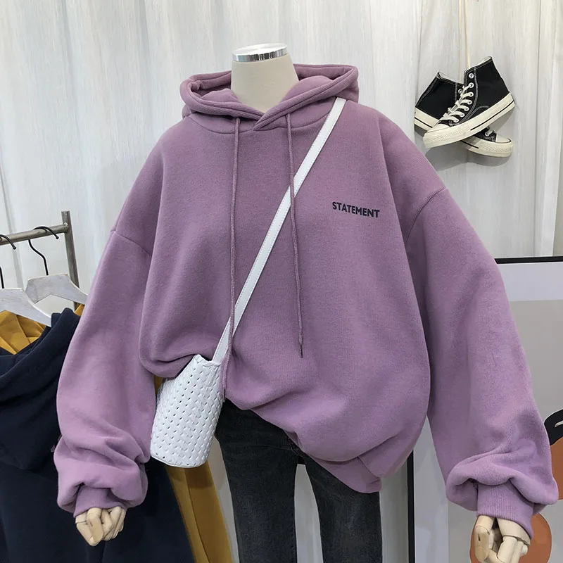 

Женская утепленная толстовка с капюшоном на флисе, осенне-зимняя новинка, корейская версия, модная, свободная, в стиле Ins, с капюшоном, без застежек