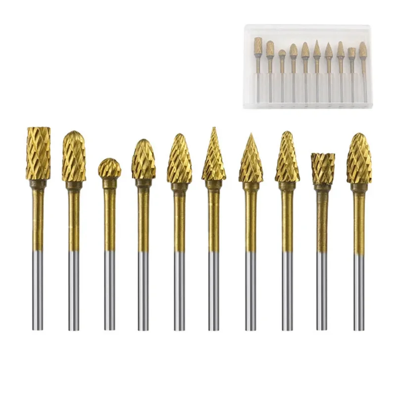 10pc Hard Alloy Rotary File 3*6 Set Alloy Grinding Head For Metal Deburring Polishing Wood Carving Engraving Die