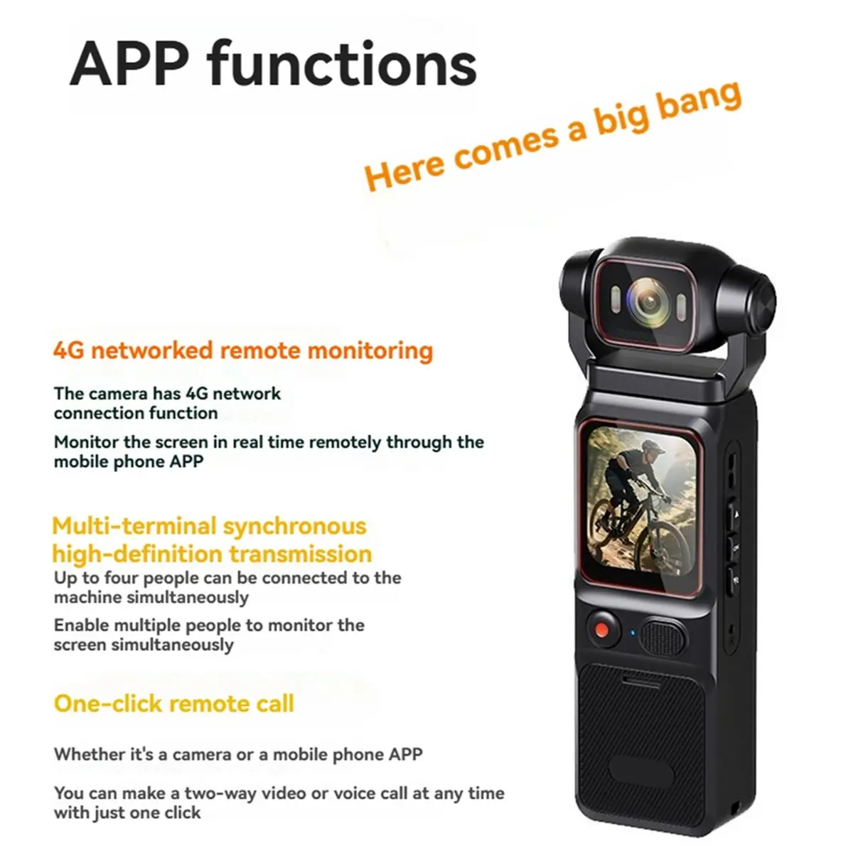 goodidea 4K Portable Pocket Camera Handheld Body Camera 4G Video Recorder 180° Rotatable Stabilization for Outdoor Sports