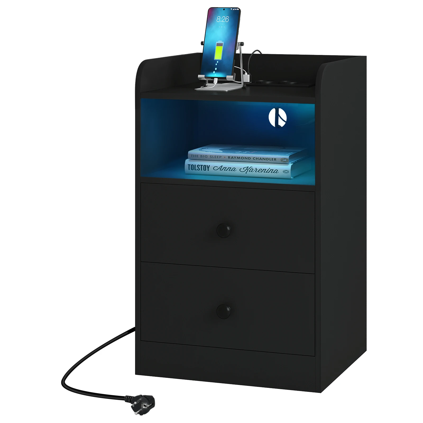 WOLTU Nachttisch, Nachttisch mit Ladestation, USB-Steckdosen, Anschlüsse, Beistelltisch mit LED-Licht, Bettüberzugs-Tisch, Schlafzimmer-Tisch aus Holz – Detail 15