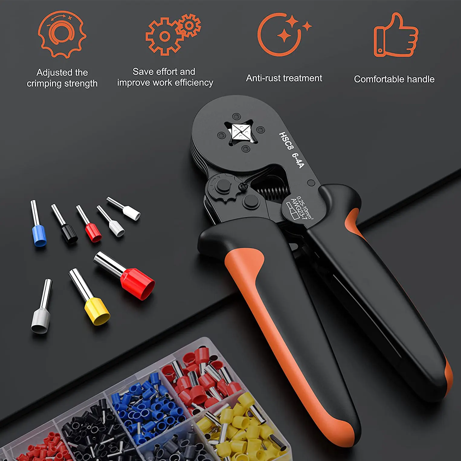 Ferrule Crimping Tool Kit with Wire Connectors AWG23-7 Self-adjustable Ratchet Wire Crimping Tool Kit Crimper Plier Set