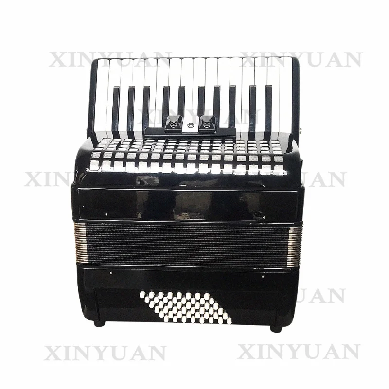 Piano Accordion JP2648, 26 Keys 48 Bass Wood Instrument, Black Celluloid Chromatic Keyboard with 3 Registers