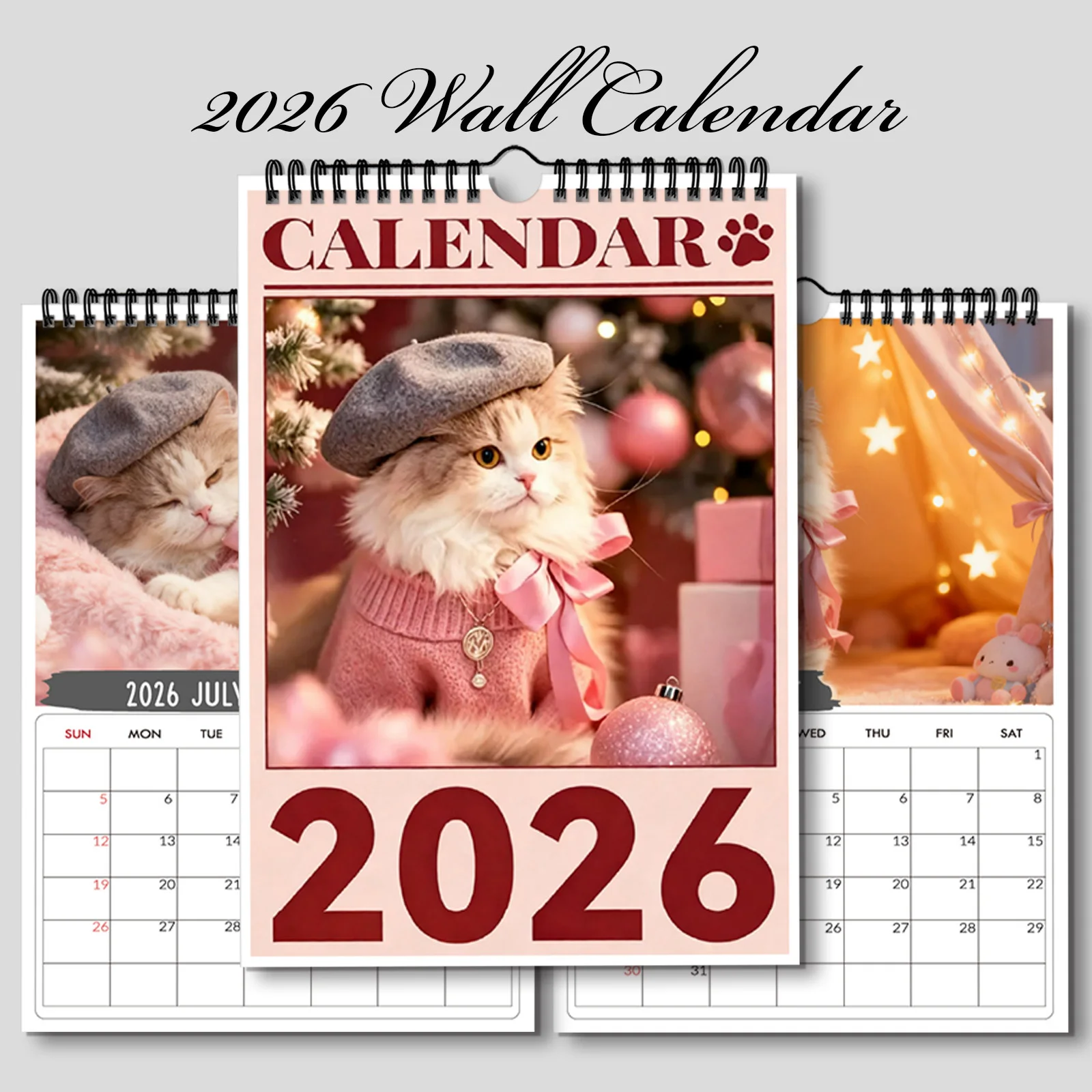 ปฏิทินติดผนัง 1 ชิ้น ปี 2026 ธีมแมวน่ารักแบบแอนโทรพอร์มอร์ฟิก เหมาะสำหรับตกแต่งบ้านและสำนักงาน ของขวัญวันเกิดและปีใหม่ที่สมบูรณ์แบบ