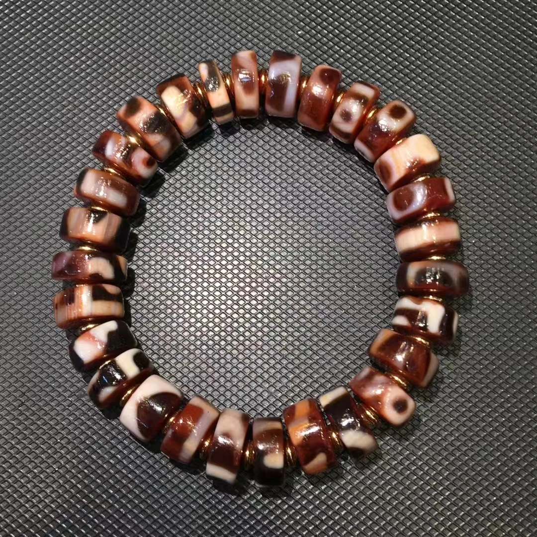 

YC21 Fine Red Cinnabar Broken Dzi Beads Bracelet Natural Agate Ji Powerful Amulet Collectible High Quality