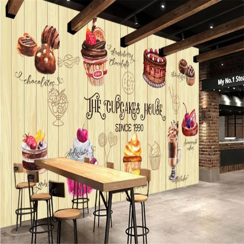 European-style Hand-painted Cake Dessert Drink Shop Industrial Decor Background Mural Wallpaper 3D The Cupcake House Wall Paper