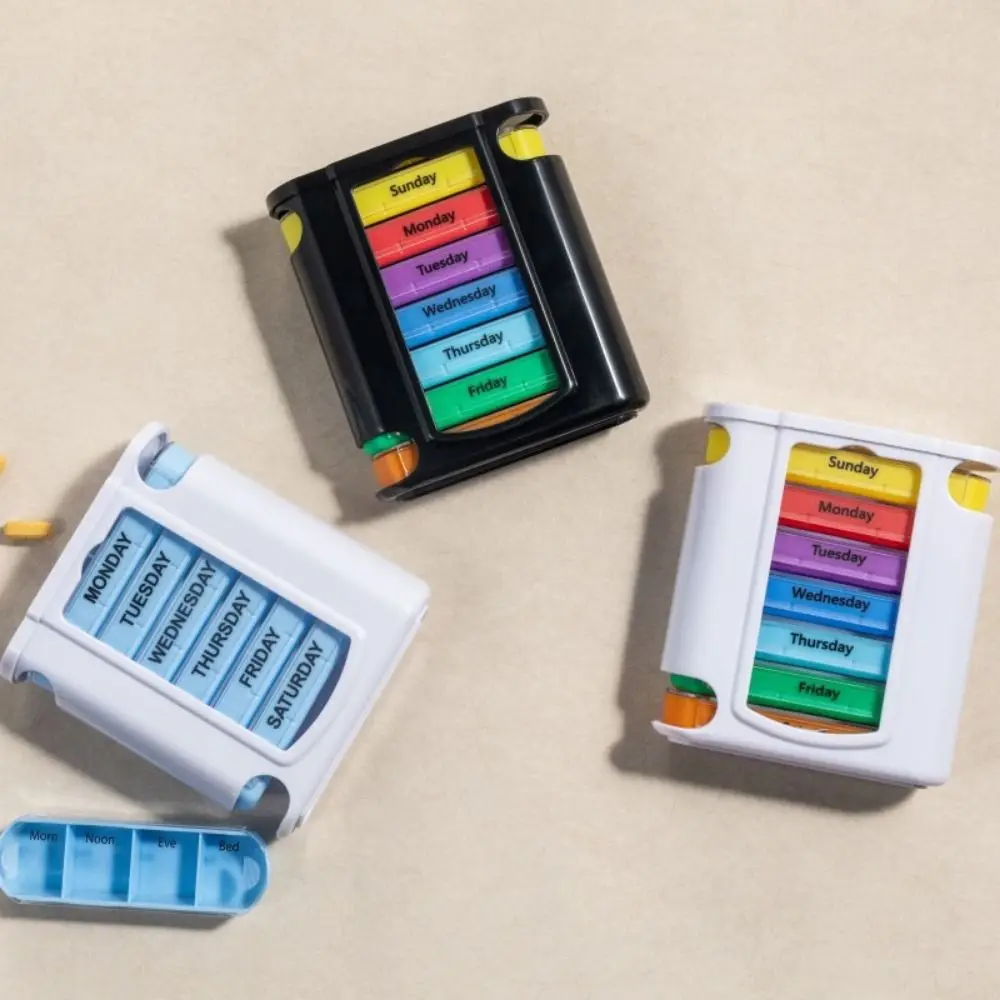 7 Days Pill Dispenser Box Portable Colorful Sealed Pill Case Large Capacity 28 Grids Medicine Storage Containers Survival Kit