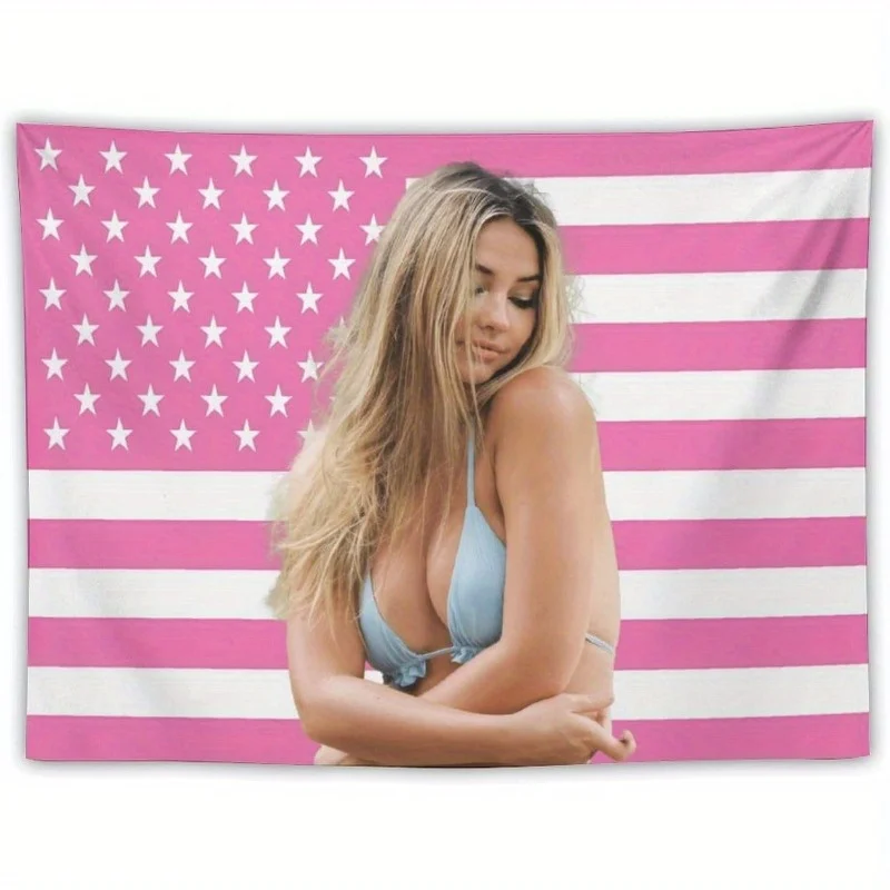 Madelyn Star Cline Tapestry Pink American Flag Wall Hanging Dorm Bedroom Living Room Decor Poster Background Cloth