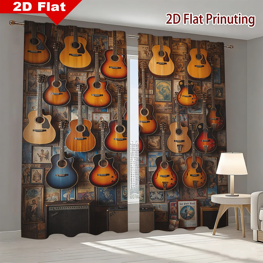 Musical Instrument Youtube - Cortina con Estampado de Guitarra Vintage,