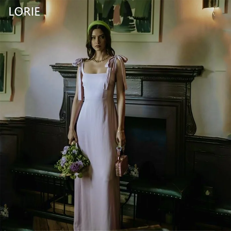 

LORIE Customized Pink Bow Mermaid Bridesmaid Dresses Spaghetti Strap Square Collar Evening Prom Dress Floor-Length Prom Gowns