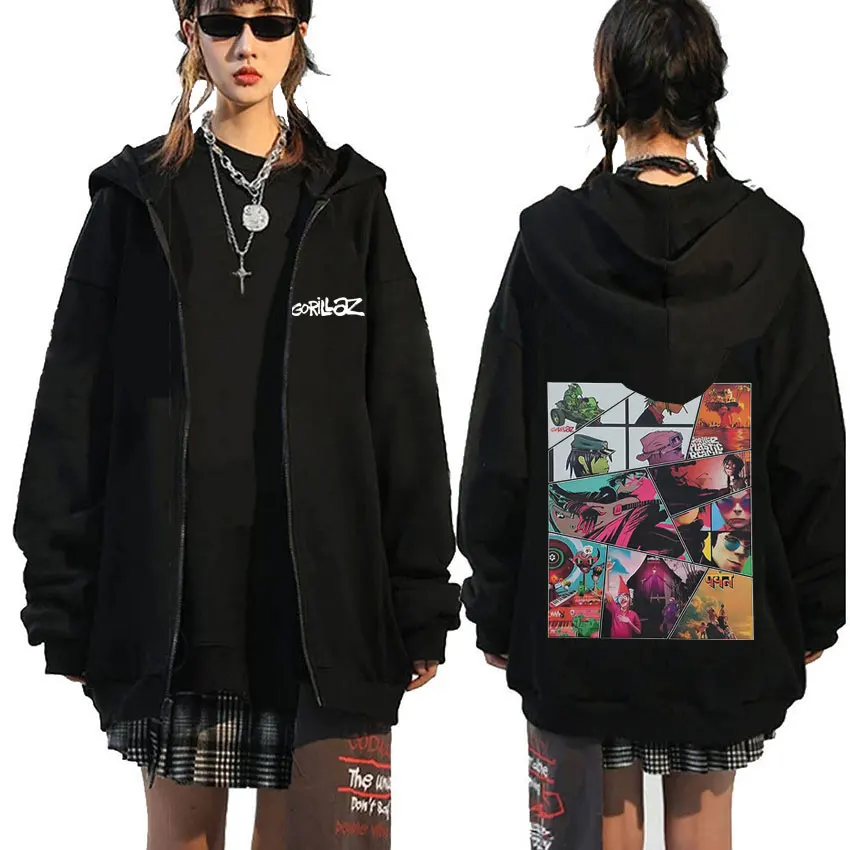 

Rock Band Gorillaz Music Album Cover Graphic Zipper Hoodie Men Hip Hop Fashion Oversized Zip Up Jacket Unisex Zip Up Sweatshirt