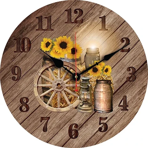 Barn Sunflower Wall Clock Living Room Bedroom Round Silent Clock Dining Room Office Decoration Clock Home Carfts Art Decor