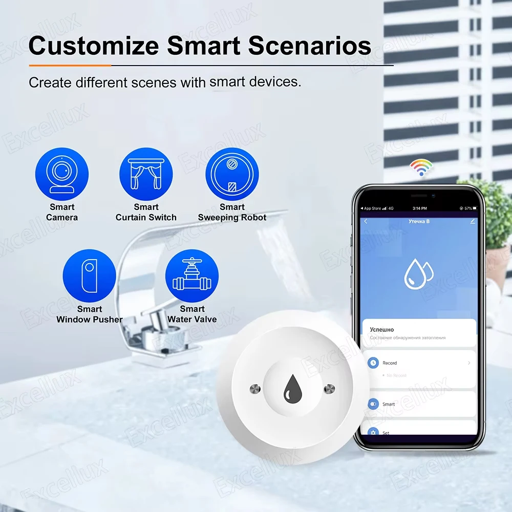 Zigbee เครื่องตรวจจับน้ํารั่วเซนเซอร์เครื่องตรวจจับการรั่วไหล Smart Home Security การตรวจสอบเวลาจริงสนับสนุน Home Assistant Z2Mqtt