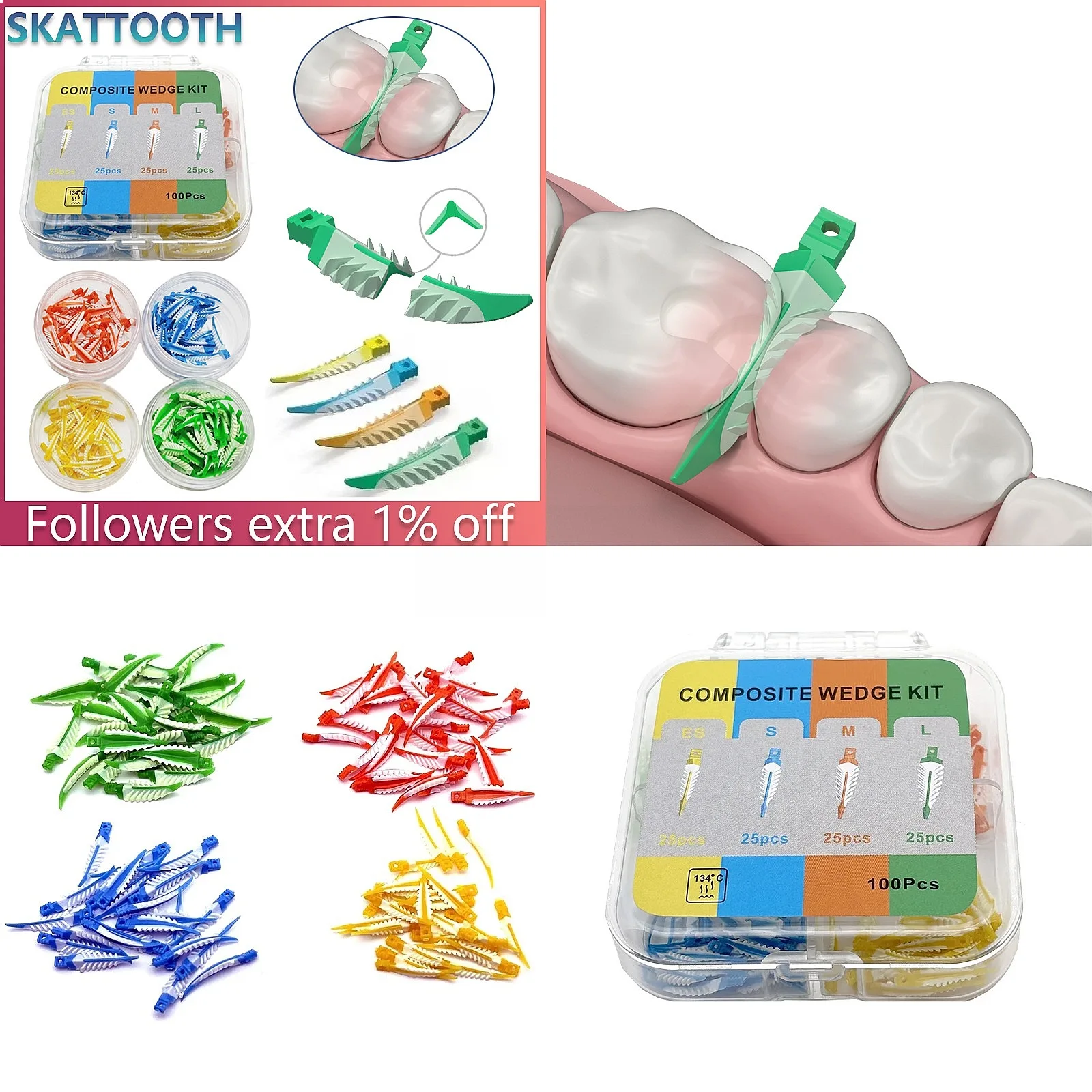 Dentals Silicone Interdental Wedges Kit Autoclaved Adaptive Teeth Gap Wedge for Tooth Restoration