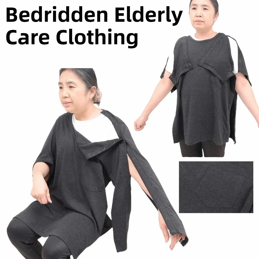 Convenient Bedridden Elderly Care Clothing Washable Skin-Friendly Buttoned Patient Gown Easy To Wear Breathable