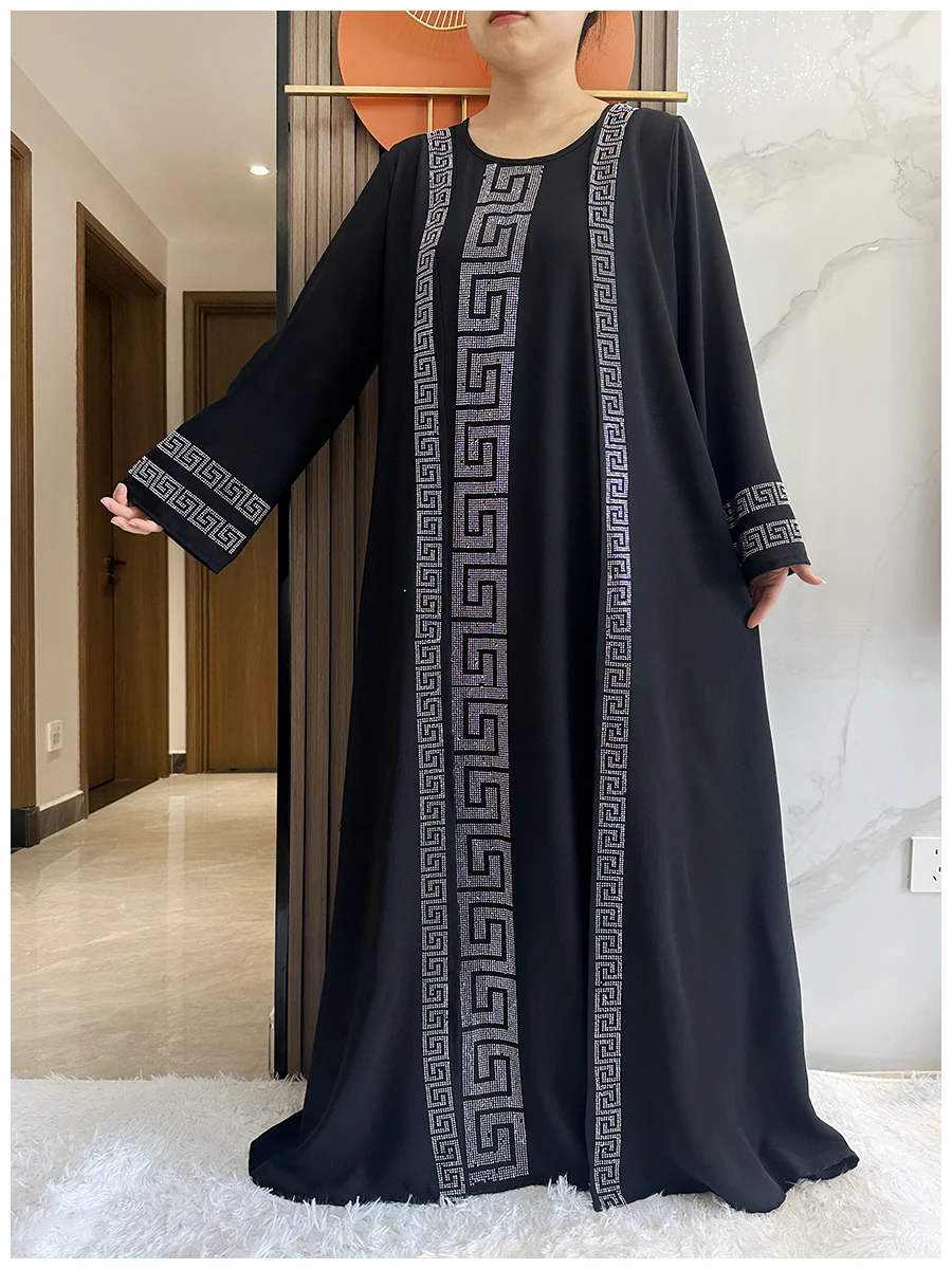 Two Pieces Long Robe With Scarf African Muslim Abayas For Women Dubai Loose Fit Elegant Dresses Arab Femme Robe With Headscarf