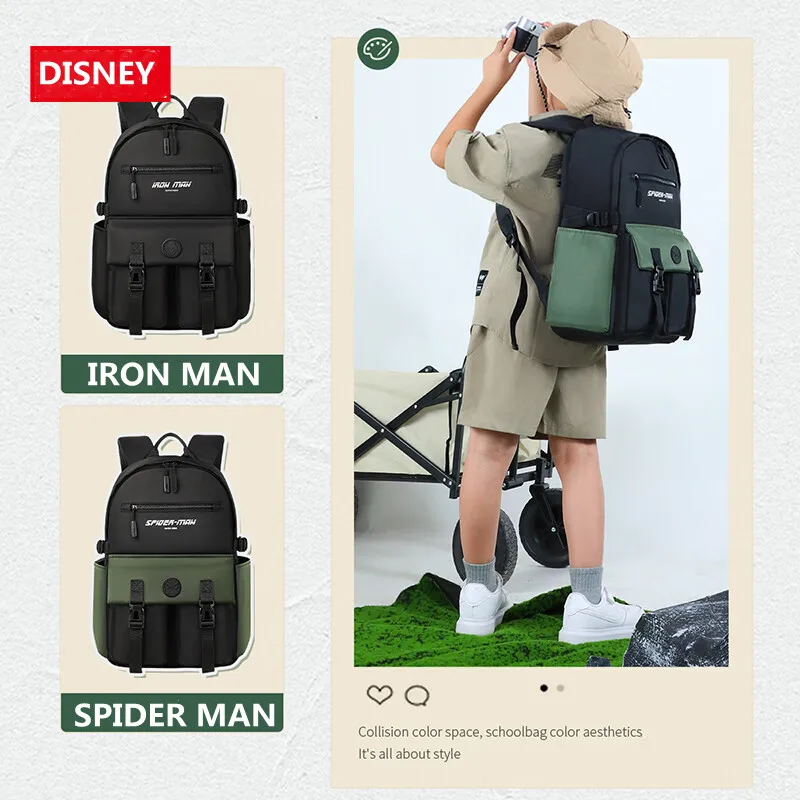 

Disney Leisure Boys School Bag Middle Primary Student Shoulder Orthopedic Backpack Iron Spider Man Large Capacity Gifts Mochilas