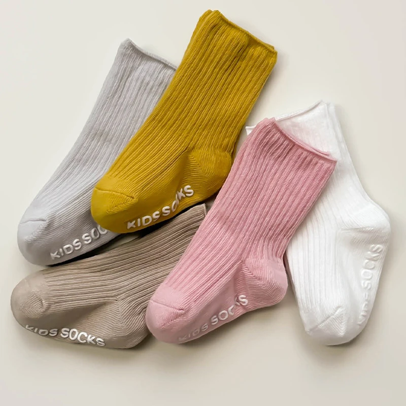 

Однотонные носки для новорожденных, хлопковые носки трапециевидной формы с свободным ртом, весенне-осенние детские носки средней длины, детские нескользящие носки-тапочки для детей 0–3 лет