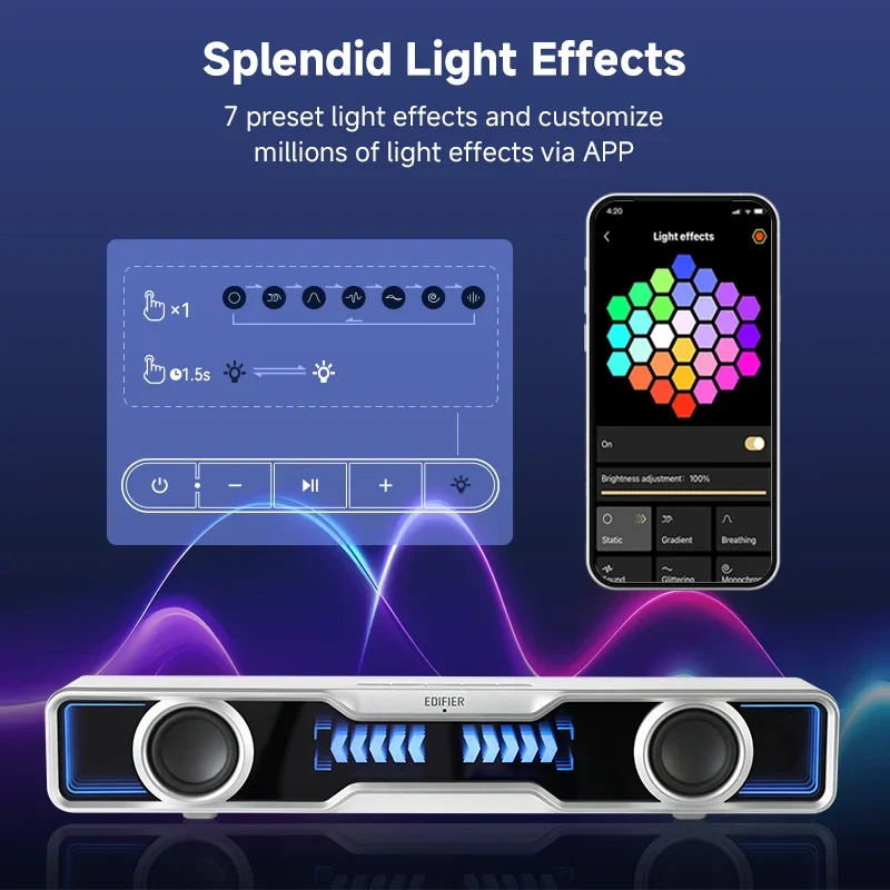 Edifier QS30 Computer Speakers Mini Soundbar USB Speakers with Bluetooth 5.4 Built-in Microphone RGB Lighting for PC Laptop view 3