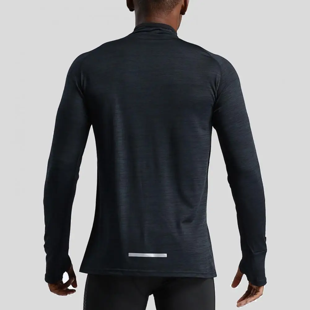 Mens Sports T-Shirt Sportswear Long Sleeve Running Gym Compression Shirt Half-zip Pullover Top Stand-up Collar Men Workout Tee