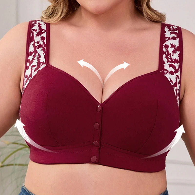 

CINOON Women Plus Size Front Closure Wireless Bra Printed Wide Shoulder Straps Brassiere Stretchy Breathable Soft Bralette 1-7XL