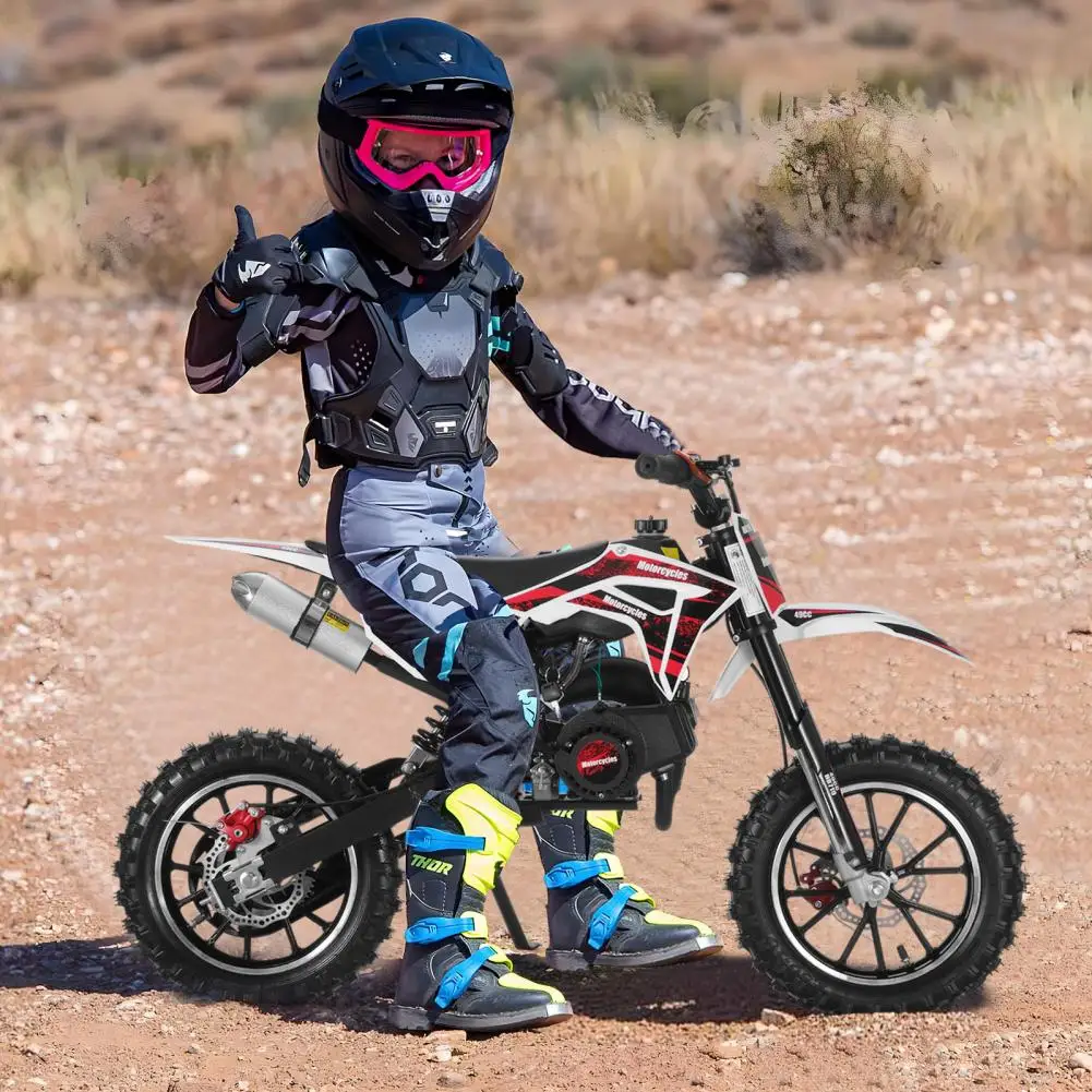 49cc 2-Stroke Kids Dirt Bike, Gas Power Motocross, Children Pocket Motorbike with Front Rear Disc Brakes, Pull Start