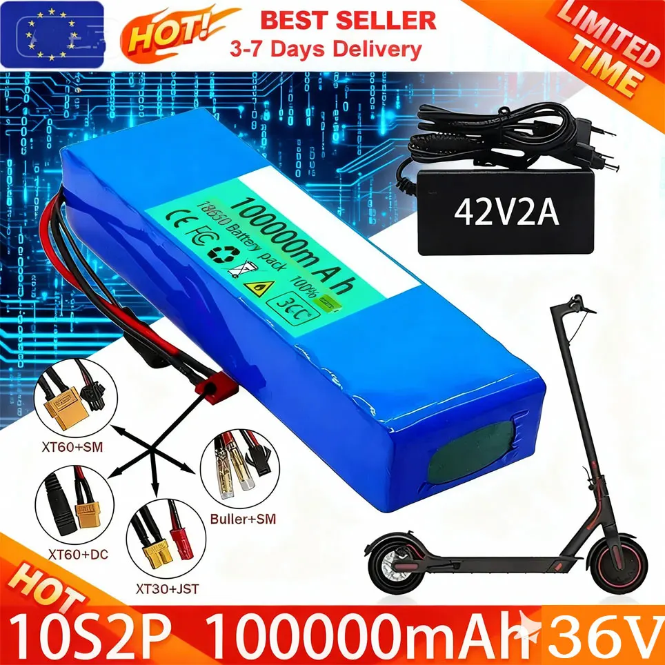 Batterie de scooter électrique 10S2P 36V 100000mAh 36V Batterie de scooter électrique au lithium 500W Batterie de scooter électrique 36v 10s2p