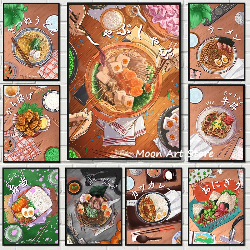 Póster de comida de Anime japonés, pintura en lienzo de Ramen, pollo frito, Sushi, impresión HD, imagen artística de pared moderna, decoración de sala de estar y dormitorio