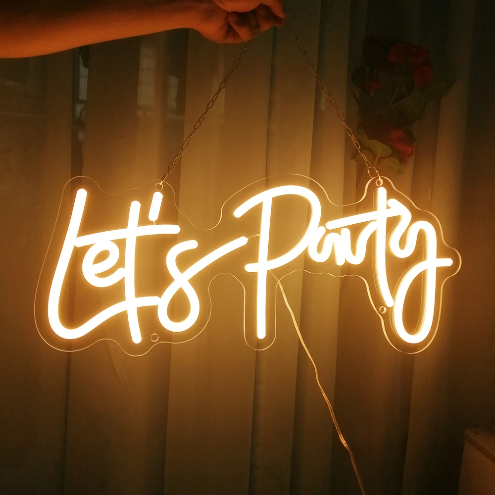 

Neon led Sign Lets Party Birthday Led Light Party Flex Transparent Acrylic Baby Neon Light Sign Wedding Party Decoration 54x21cm