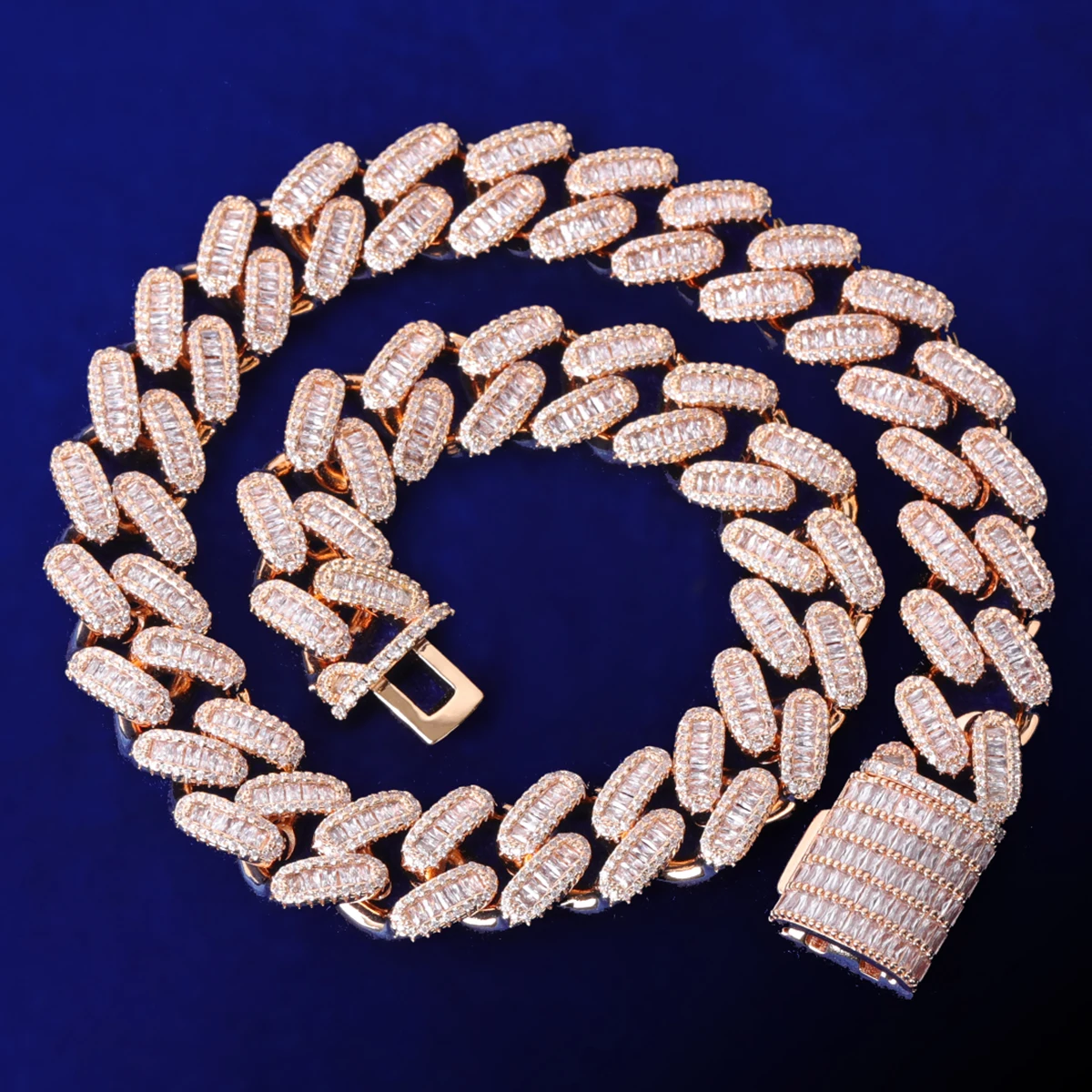 Bubble Letter Iced Out 15mm Miami Cuban Link Chain for Men Micro Pave Prong Setting Baguette Choker Necklace Hip Hop Jewelry