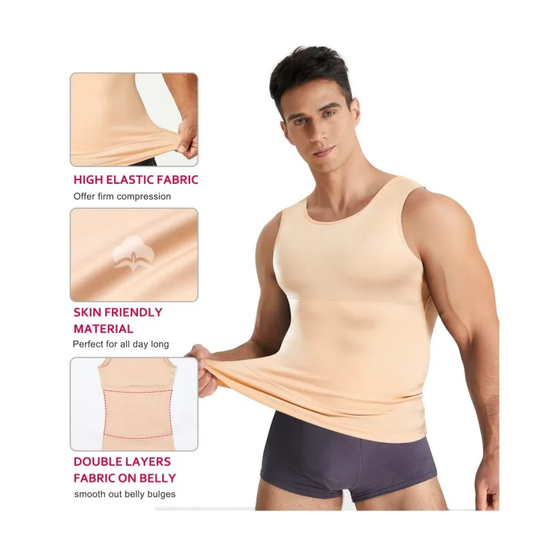 Chaleco moldeador deportivo para hombre, ropa interior de compresión de doble capa para Abdomen, cintura Abdominal, Tops ajustados