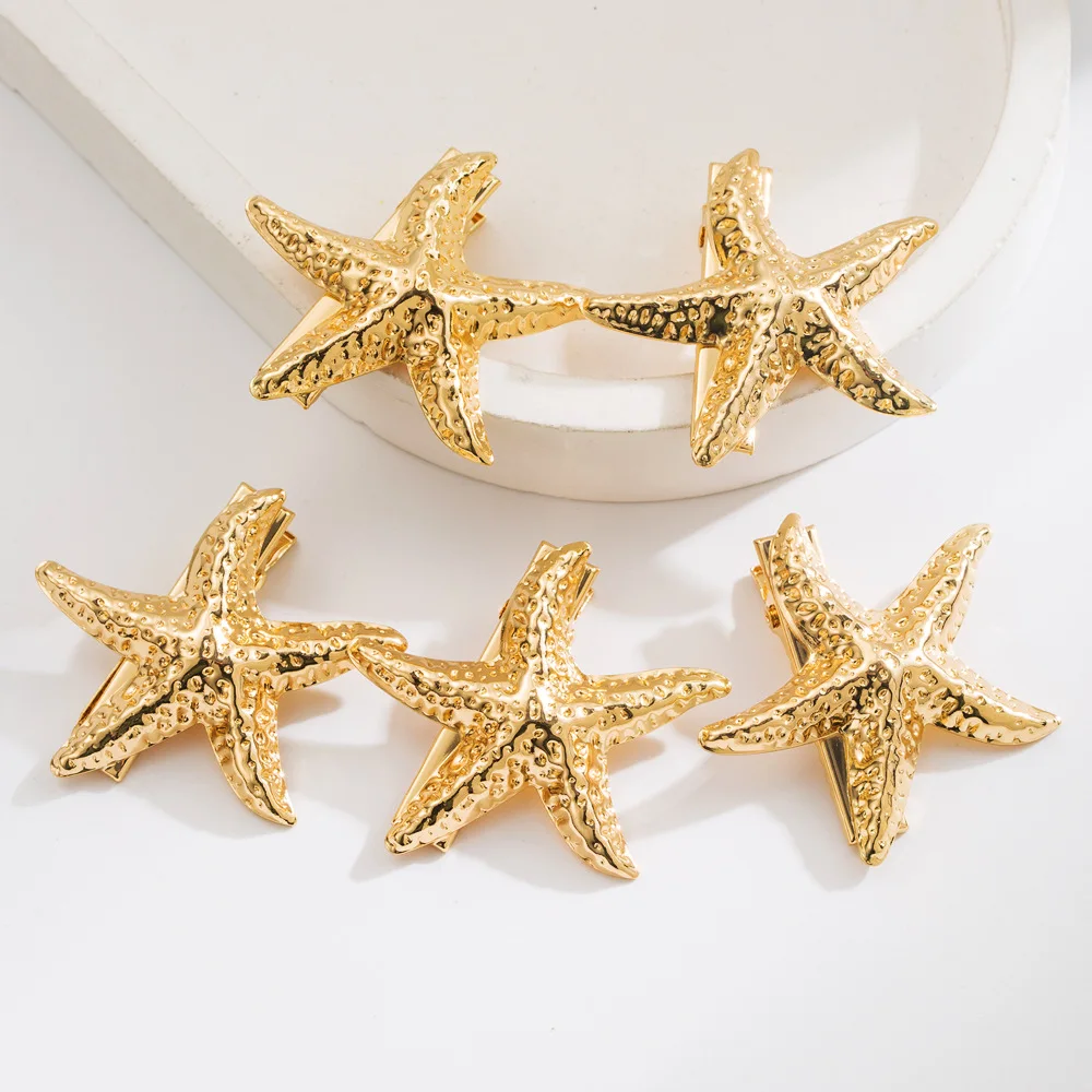 European and American cross-border fashion exaggerated ocean style metal large starfish women hairpin side clip beach vacation w